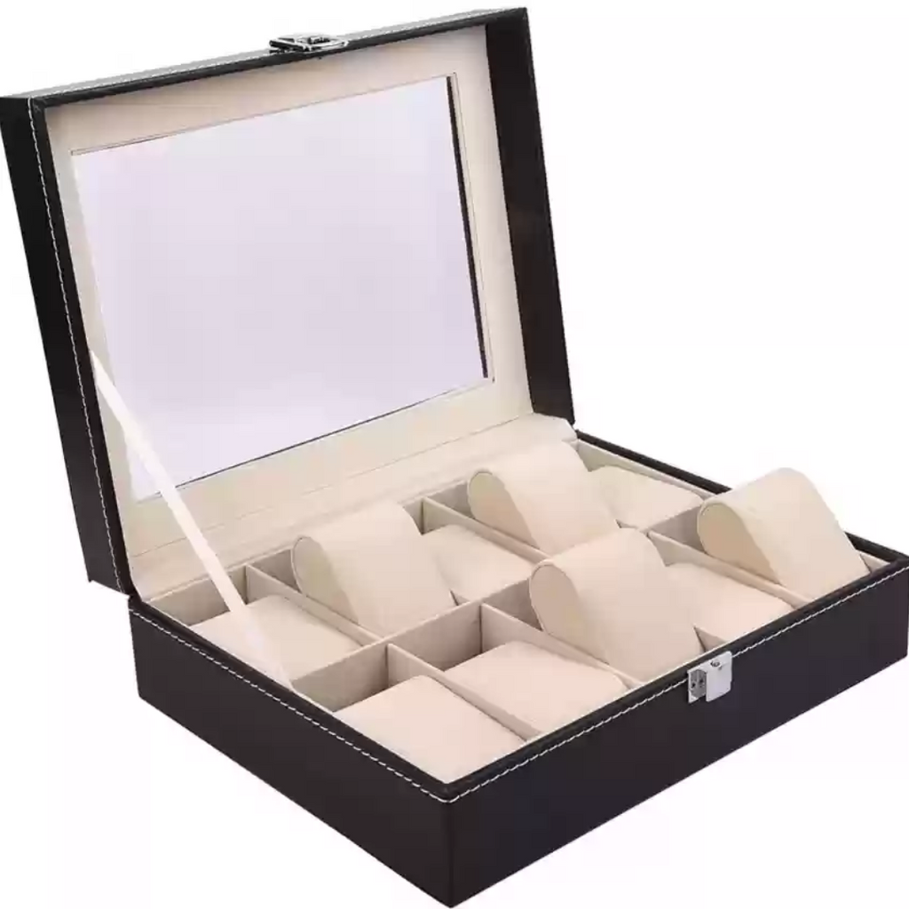 10 Slot Leather Watch Box – Premium Watch Organizer with Glass Lid