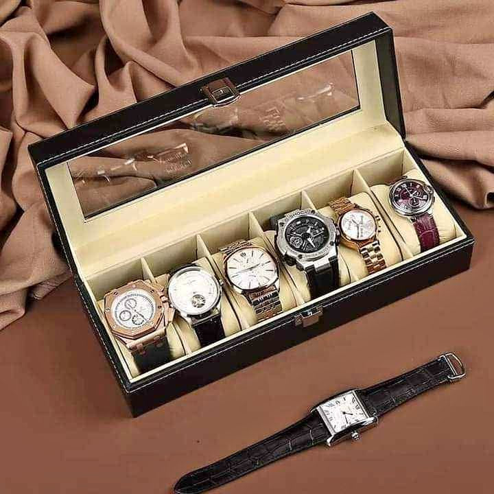6 Slot Leather Watch Box – Premium Watch Organizer with Glass Lid