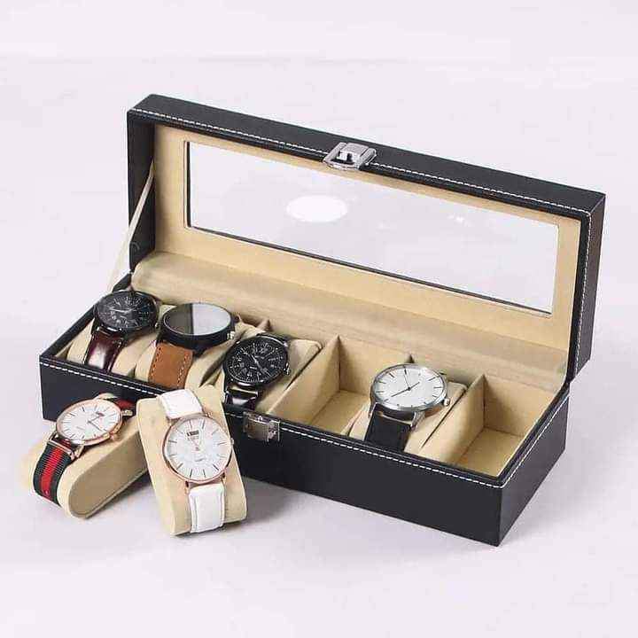 6 Slot Leather Watch Box – Premium Watch Organizer with Glass Lid