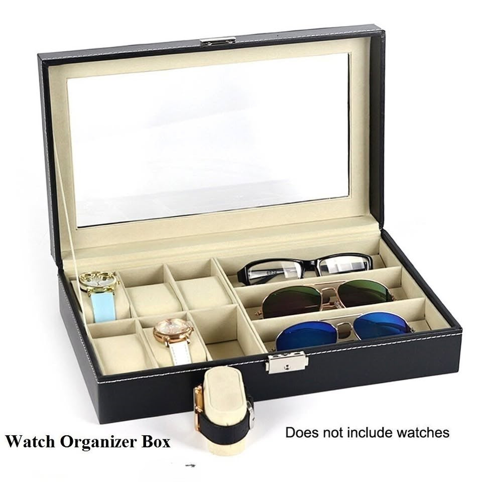 Watch & Sunglass Combo Box – 6 Slot Watch + 3 Slot Sunglass Organizer