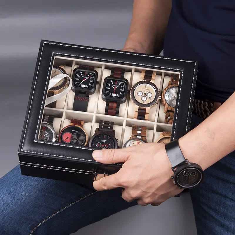 10 Slot Leather Watch Box – Premium Watch Organizer with Glass Lid